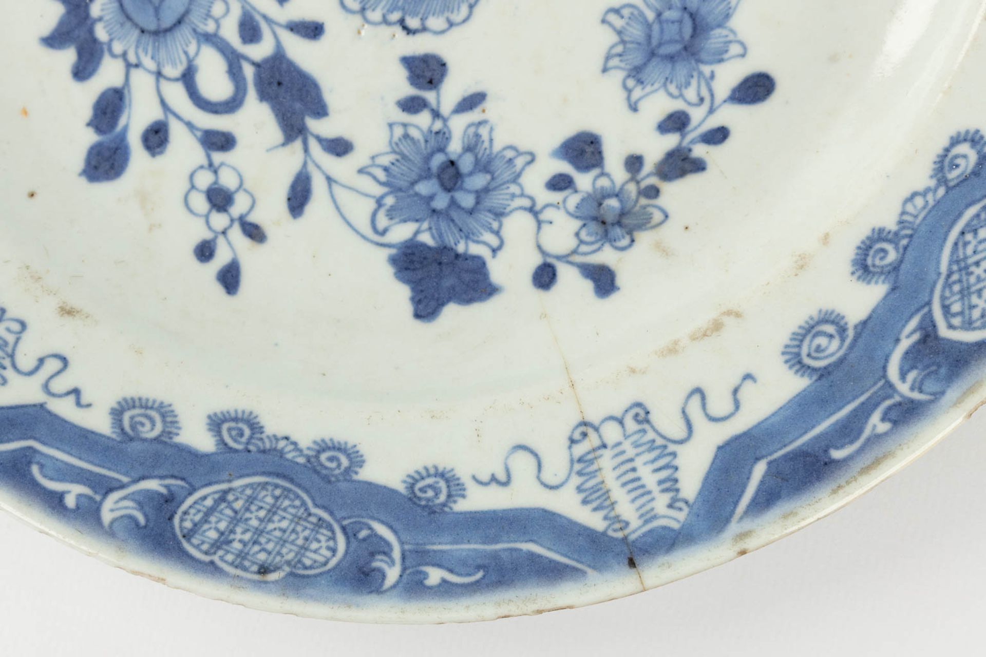 Nine Chinese blue-white decor, of which one has a silver holder. 19th/20th C. (D:23,5 cm) - Image 6 of 16