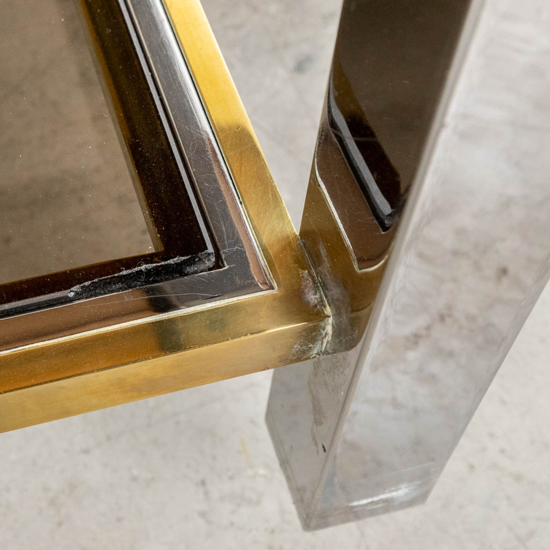 Jean CHARLES (XX-XXI) 'Coffee Table' coloured glass, brass and chromed metal, for Maison Charles. (L - Image 11 of 11