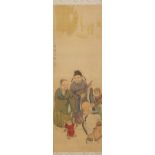 An antique Chinese painting on silk. 19th/20th C. (W:35 x H:108 cm)