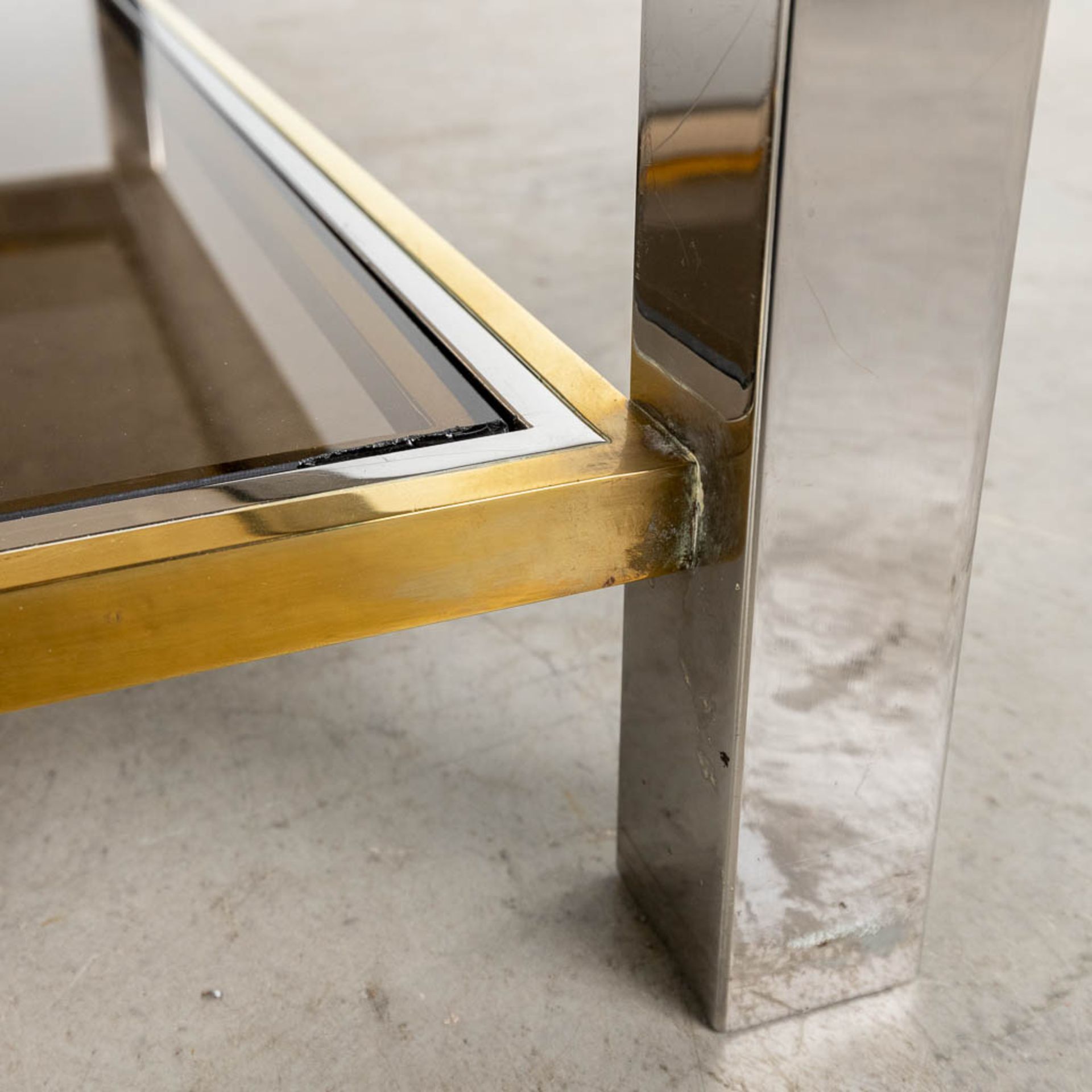 Jean CHARLES (XX-XXI) 'Coffee Table' coloured glass, brass and chromed metal, for Maison Charles. (L - Image 4 of 11