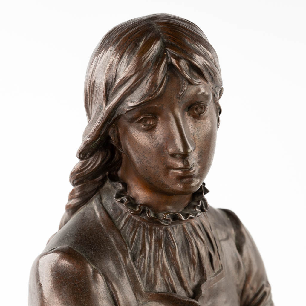 Eugène MARIOTON (1854-1933) 'Spinner' patinated bronze, 1887. (L:24 x W:24 x H:63 cm) - Image 7 of 9