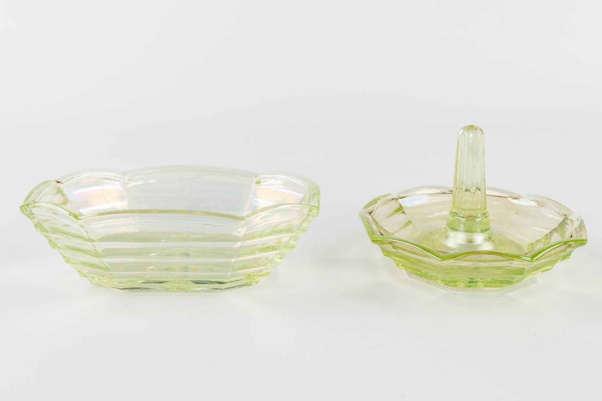 A 9-piece perfume set, made of Uranium glass. (H:21 x D:9 cm) - Image 13 of 15