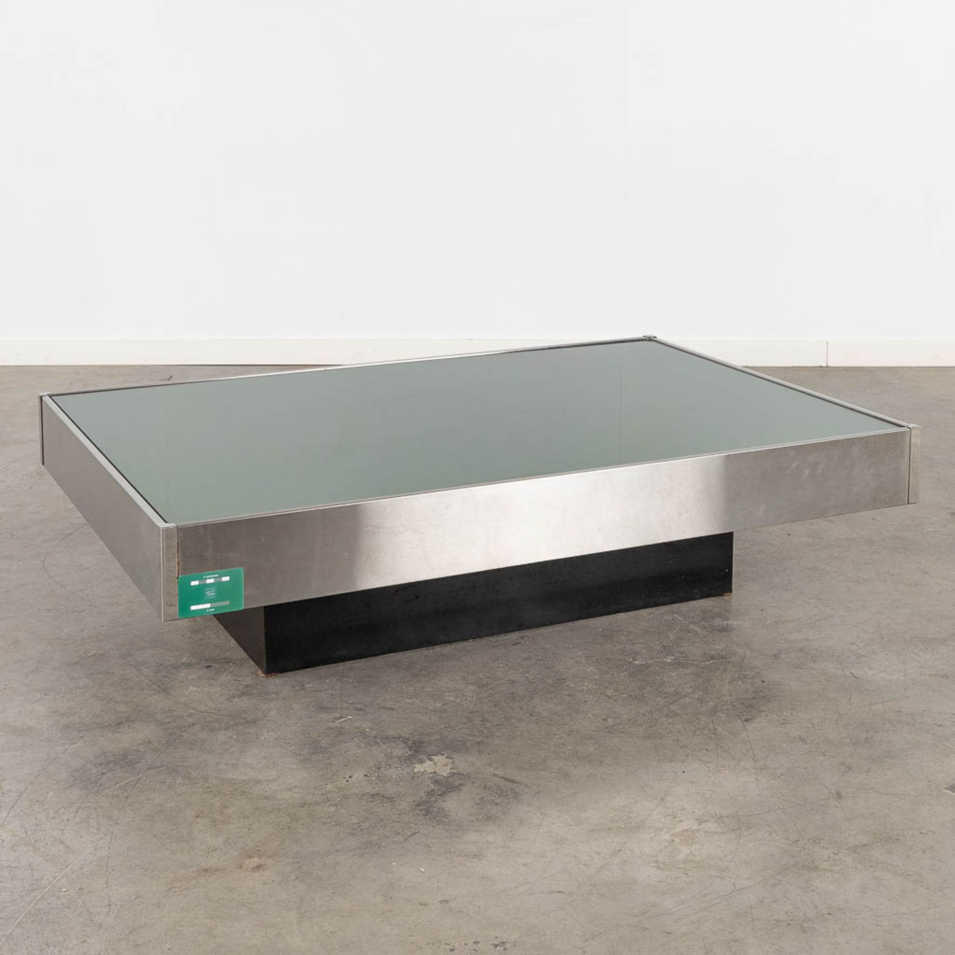 A coffee table, tinted glass and chrome, in the style of Willy Rizzo. (L:80 x W:120 x H:31 cm) - Image 2 of 10