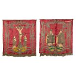A set of antique and matching banners, finished with embroideries. 18th C. (W:143 x H:145 cm)