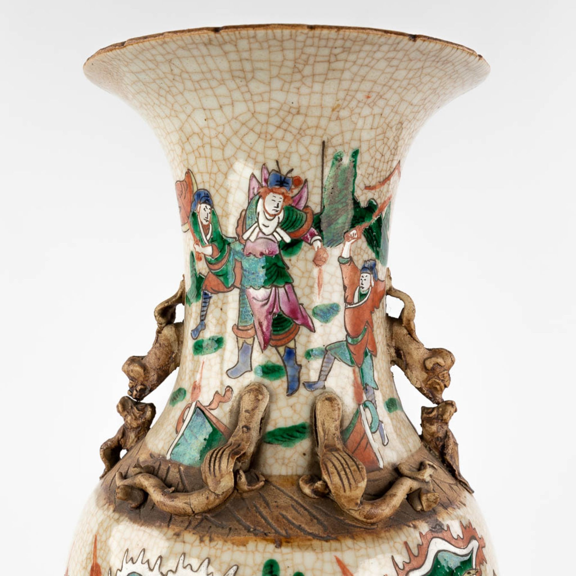 A large Chinese Nanking vase, added two smaller vases. 20th C. (H:58 x D:22 cm) - Image 13 of 25