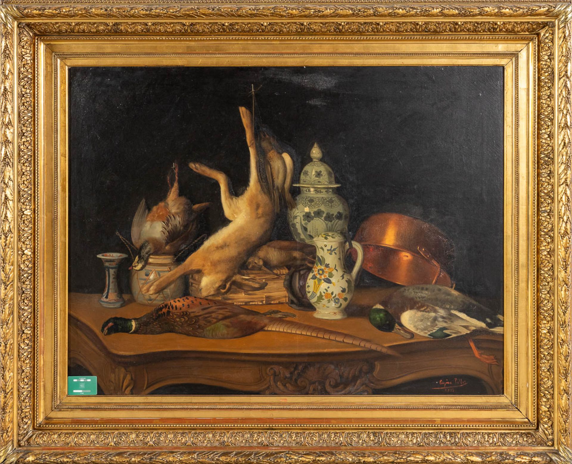 Eugène POLLET (XIX) 'Still life with hunting trophies' oil on canvas. 1885. (W:130 x H:100 cm) - Image 2 of 7