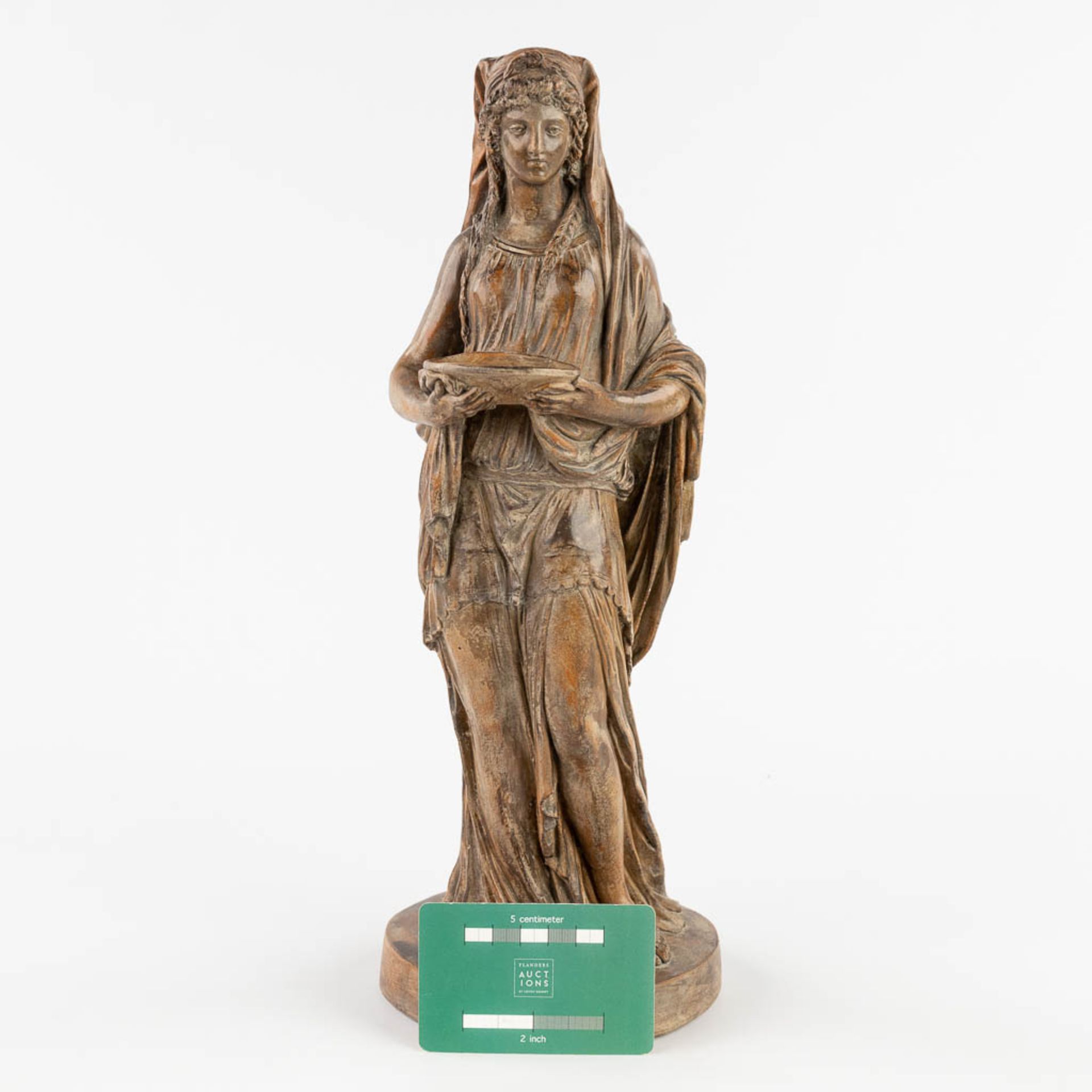 Alexis BURY (XX) 'Greek Lady' sculpture in Terracotta. (H:36 x D:13 cm) - Image 2 of 12