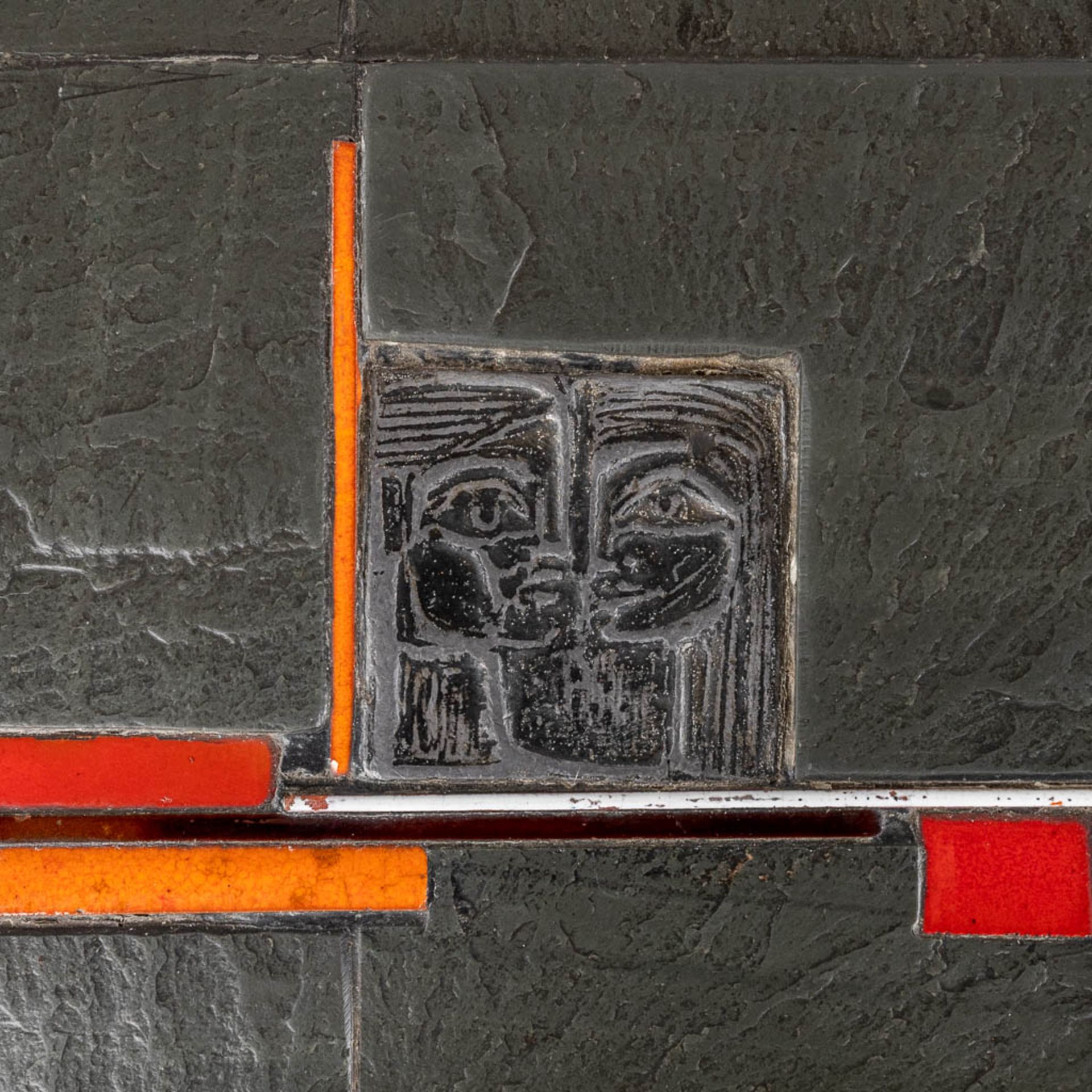 A mid-century tile, wood and metal coffee table. Circa 1960. (H:43 x D:87 cm) - Bild 7 aus 12