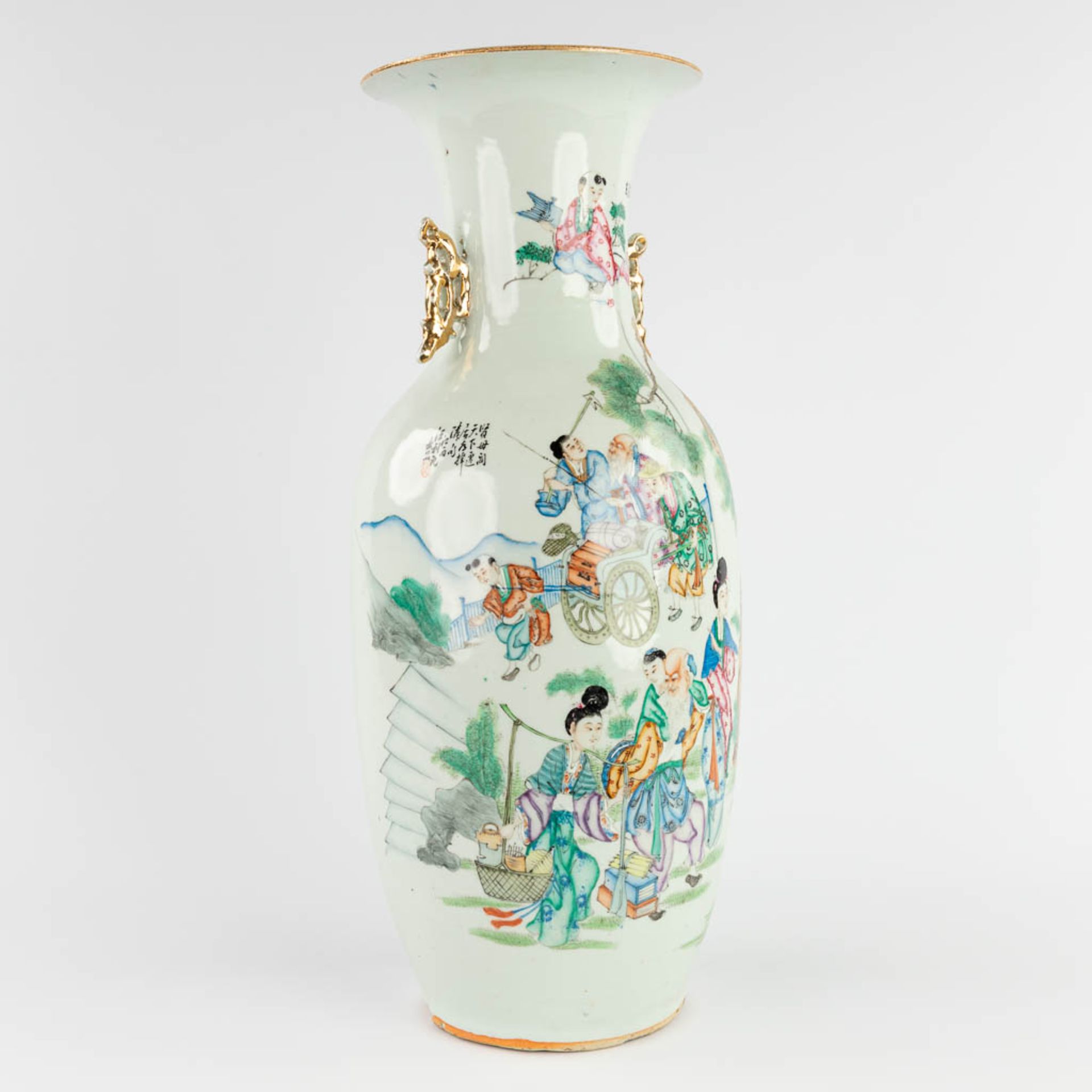 A Chinese vase, decorated with a double decor of Ladies, Wise men and Blossoms. 19th/20th C. (H:58 x - Image 3 of 14