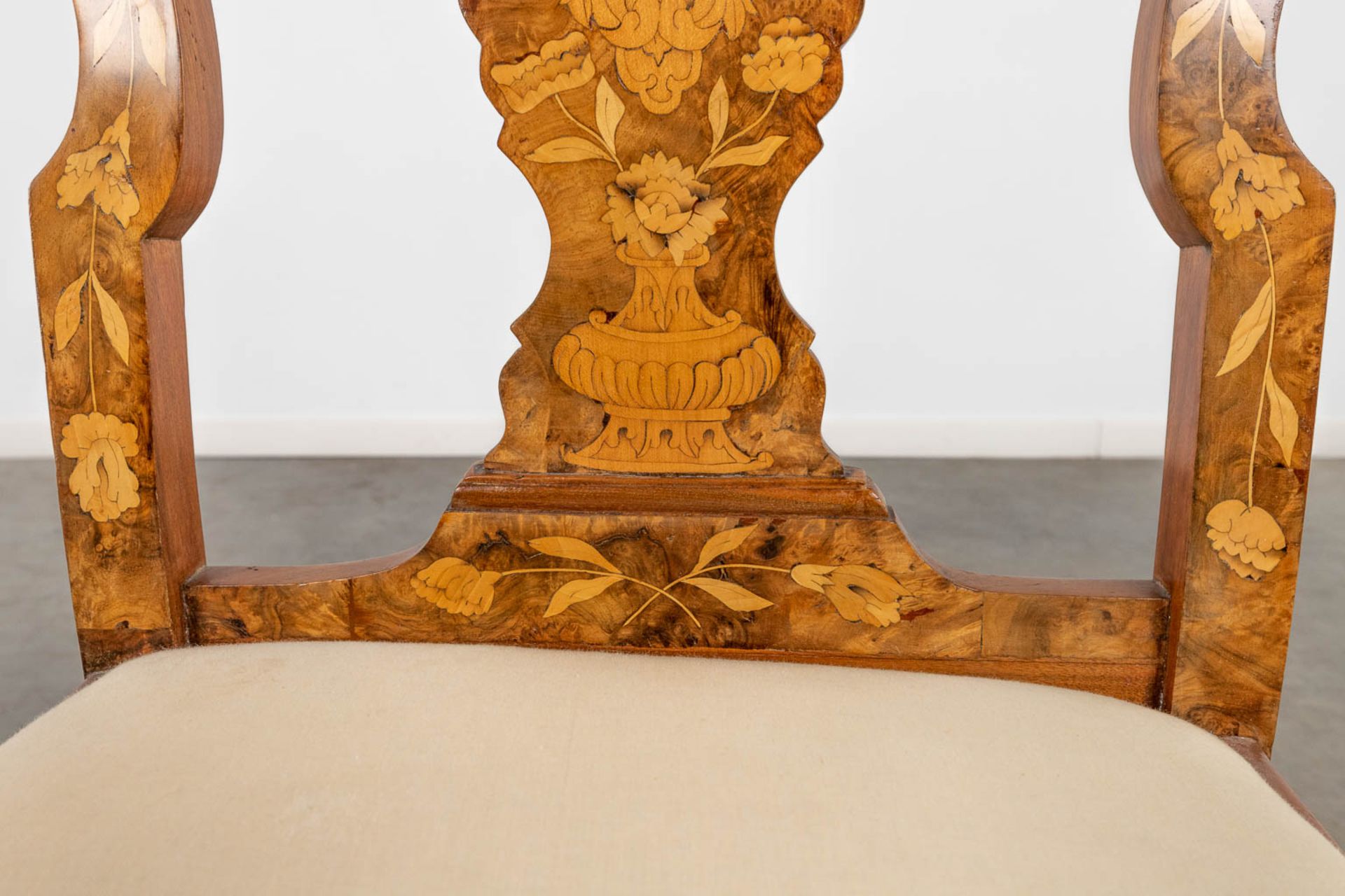 A pair of chairs with flower marquetry, 18th C. (L:46 x W:55 x H:112 cm) - Bild 14 aus 17
