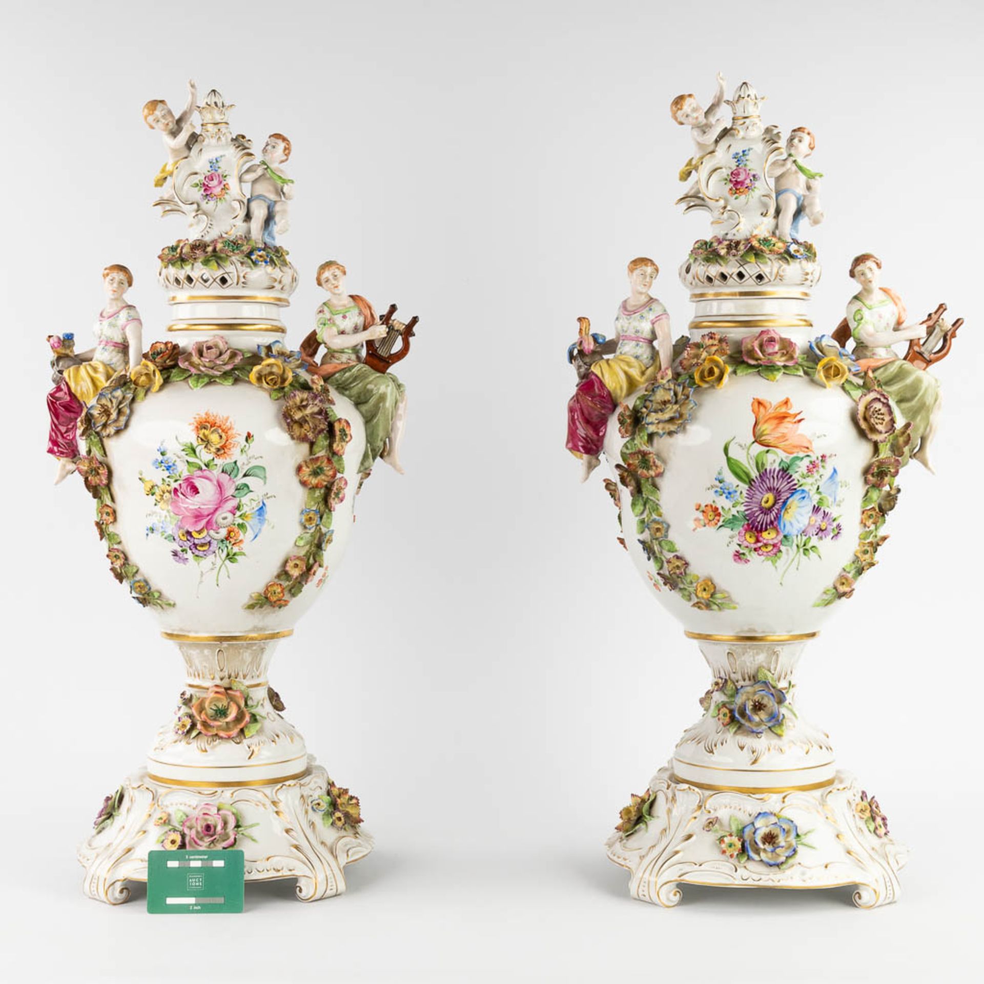 Von Schierholz, Plaue, a pair of large porcelain vases on stands. 20th C. (L:25 x W:35 x H:76 cm) - Image 2 of 19