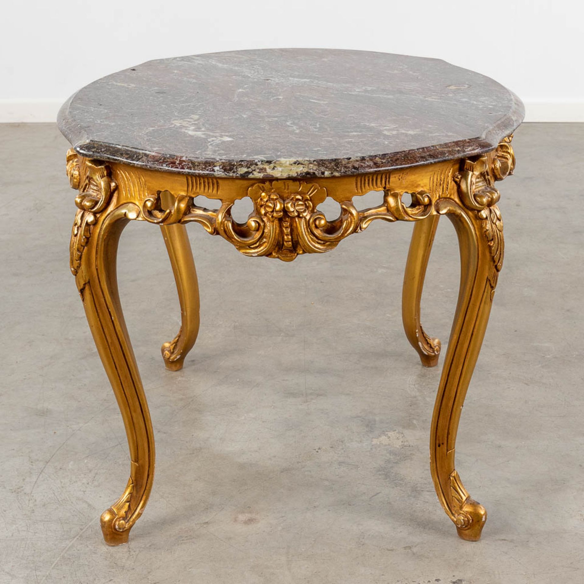 A coffee table, two matching chairs, sculptured wood in Louis XV style. (L:65 x W:85 x H:54 cm) - Bild 6 aus 25