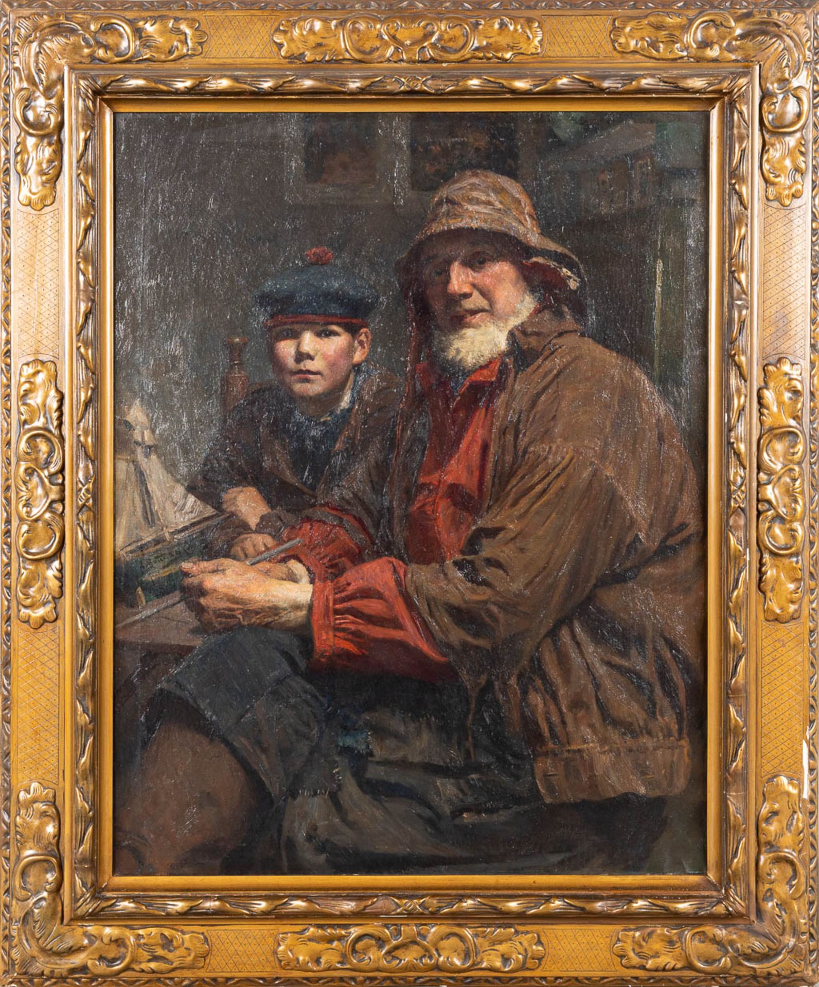 Aloïs BOUDRY (1851-1938) 'Grandfather and grandson' a painting, oil on canvas. (W:82 x H:105 cm) - Image 3 of 8