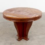 A side/coffee table with red marble top, Art Deco, style DeCoene. (H:63 x D:79 cm)