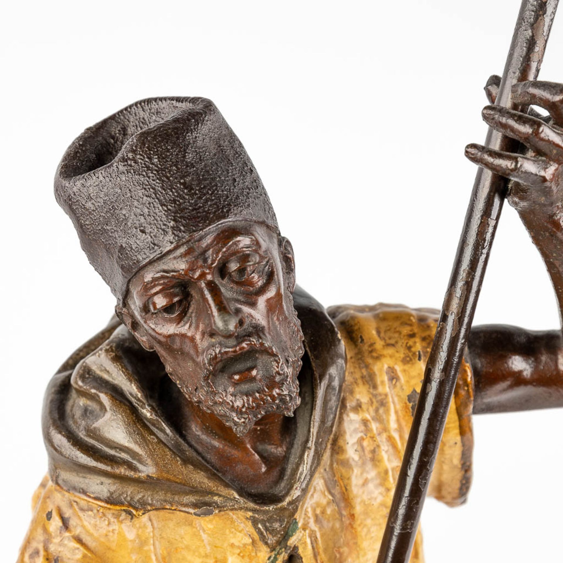 A large figurine of an Arab Bedouin, playing a musical instrument, patinated spelter. 19th C. (L:17, - Bild 11 aus 17