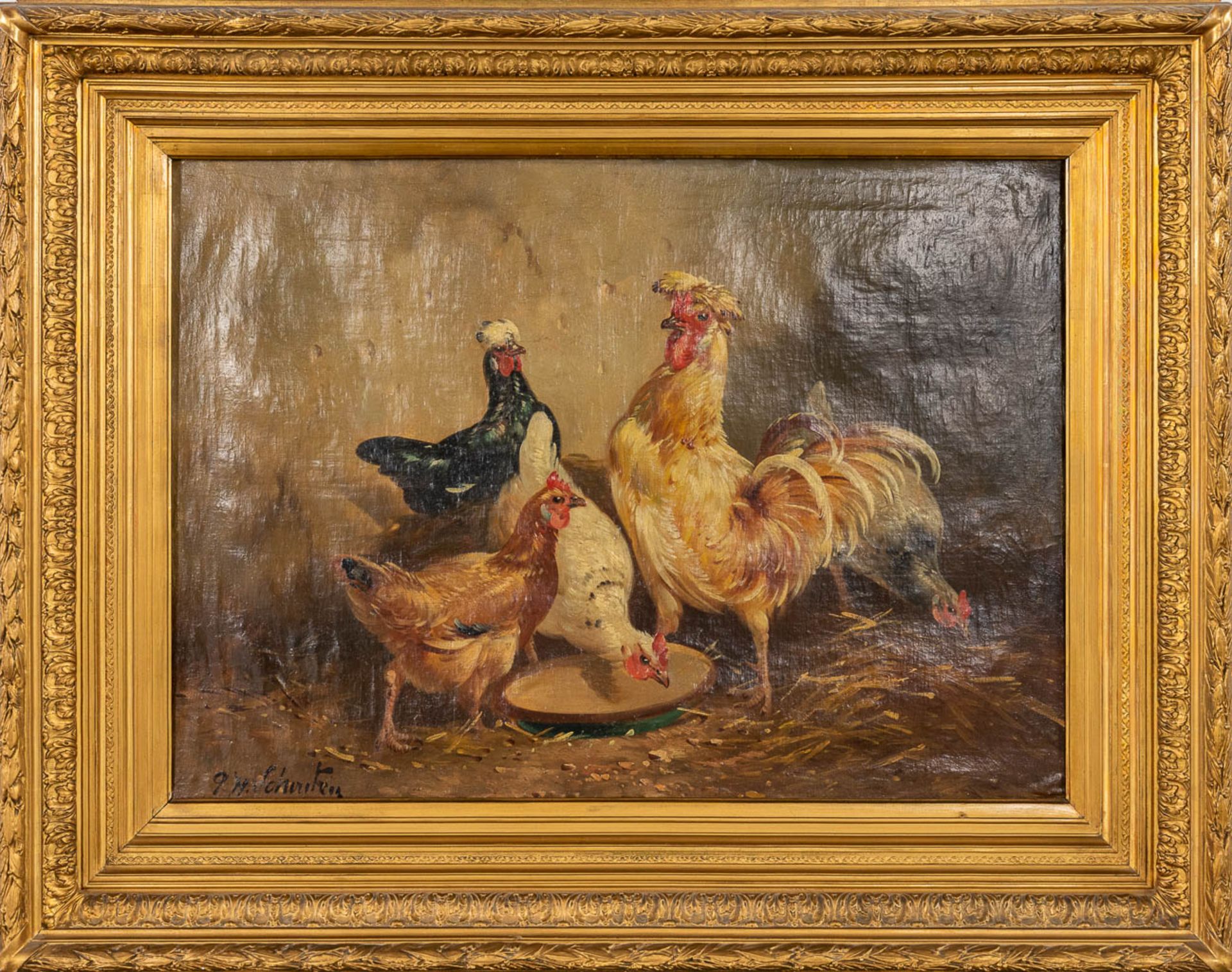 Henry SCHOUTEN (1857/64-1927) 'Chicken' oil on canvas. (W:90 x H:65 cm) - Image 3 of 9