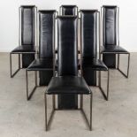 Maison Janssen (Attr.) a collection of 6 chairs, leather on metal. (L:50 x W:48 x H:113 cm)