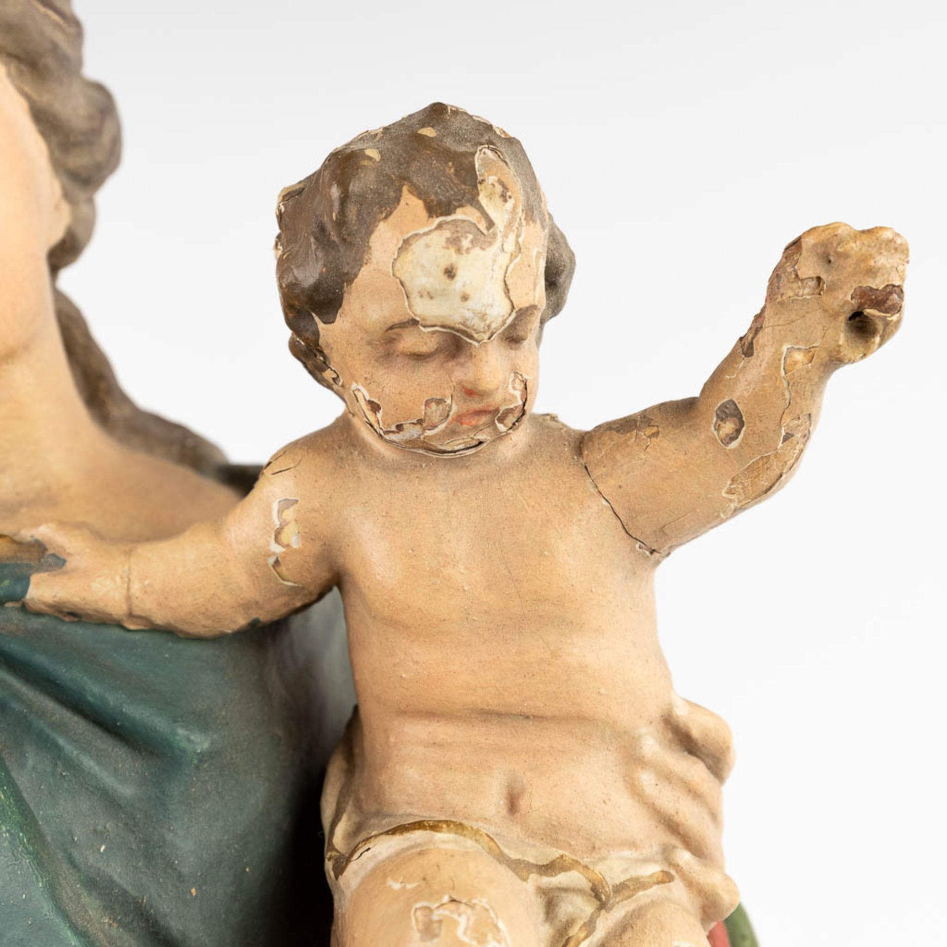 Madonna with Child standing on a Crescent moon and Serpent, wood sculpture, 19th C. (L:12 x W:16 x H - Image 10 of 14