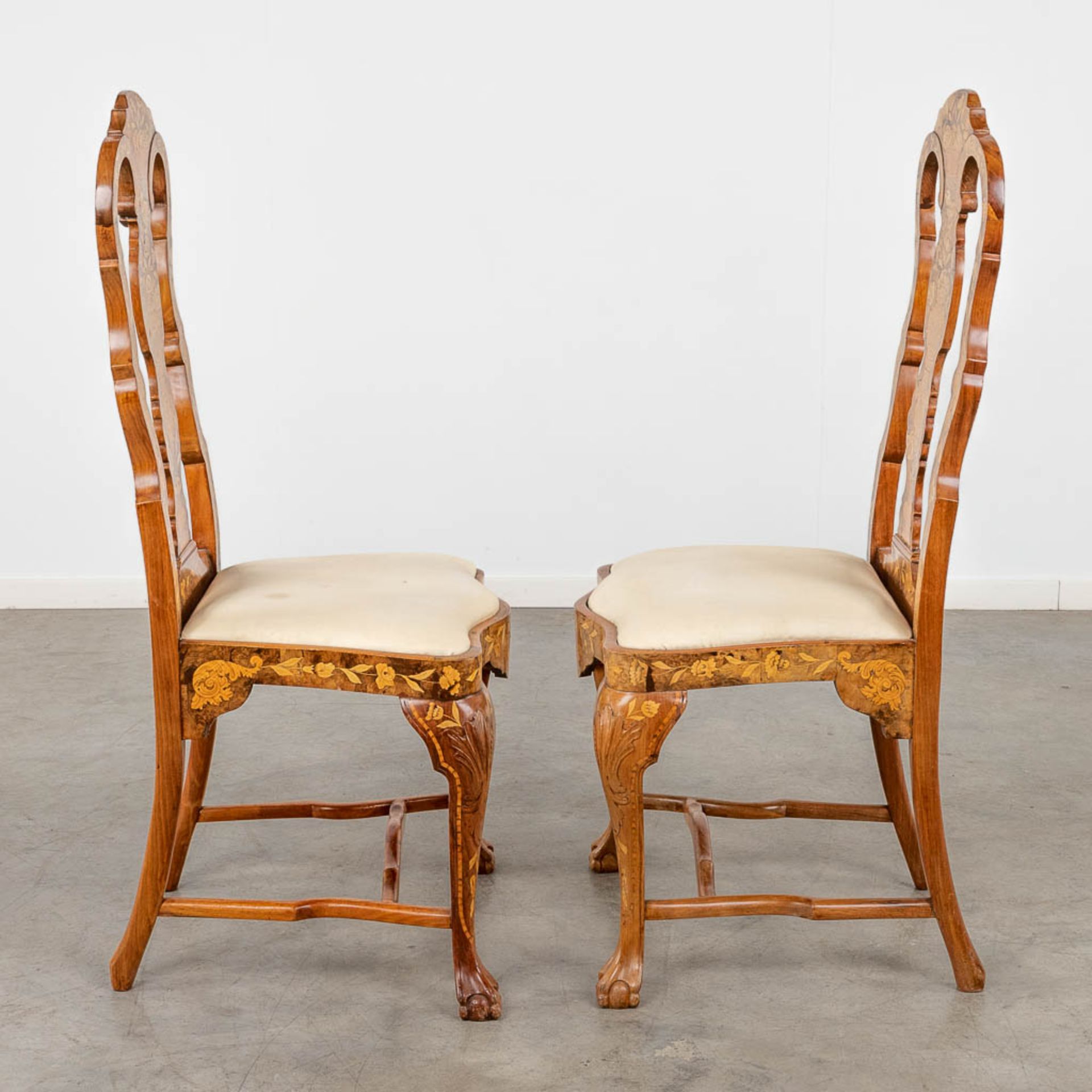 A pair of chairs with flower marquetry, 18th C. (L:46 x W:55 x H:112 cm) - Bild 6 aus 17