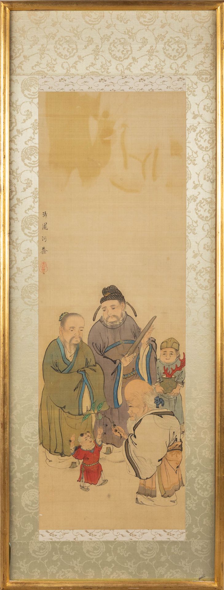 An antique Chinese painting on silk. 19th/20th C. (W:35 x H:108 cm) - Image 3 of 6