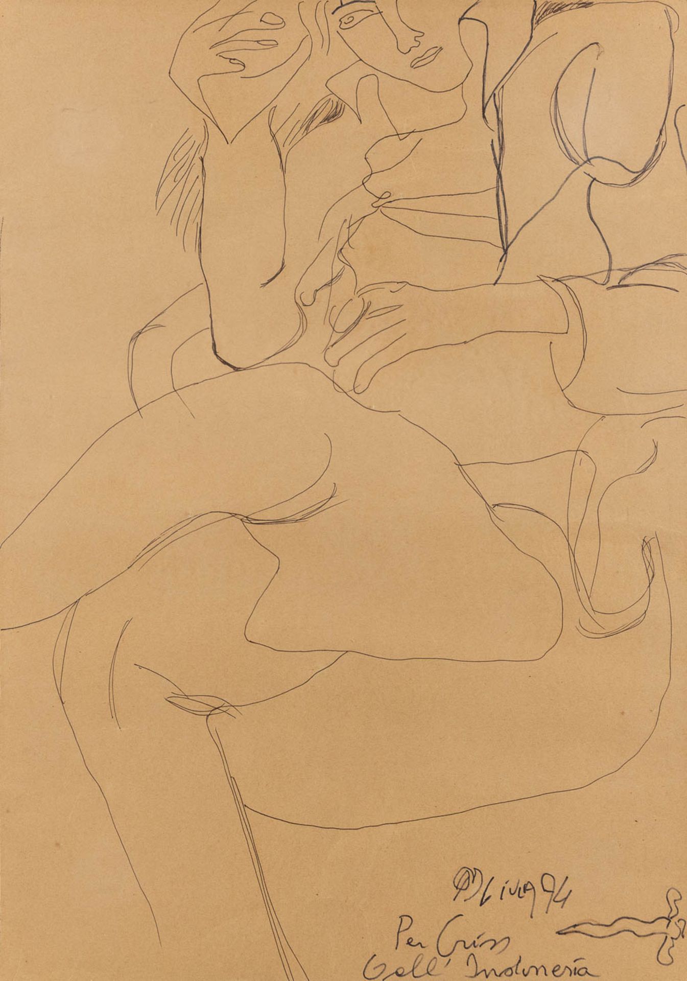 Livia CANESTRARO (1936) 'Per Criss' a drawing, pen on paper. 1974. (W:34 x H:50 cm)