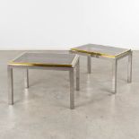 Jean CHARLES (XX-XXI) for Maison Charles, a pair of side tables with a fumé glass top. (L:50 x W:70