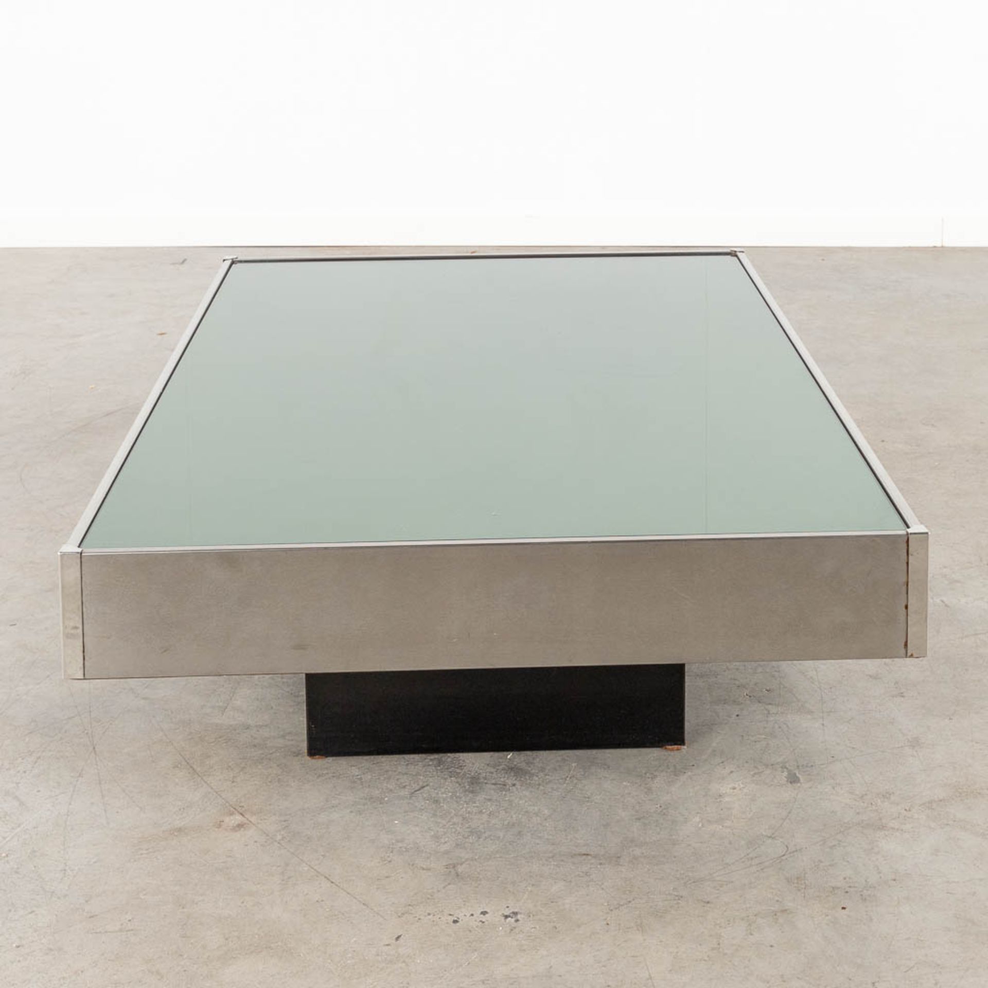 A coffee table, tinted glass and chrome, in the style of Willy Rizzo. (L:80 x W:120 x H:31 cm) - Image 6 of 10