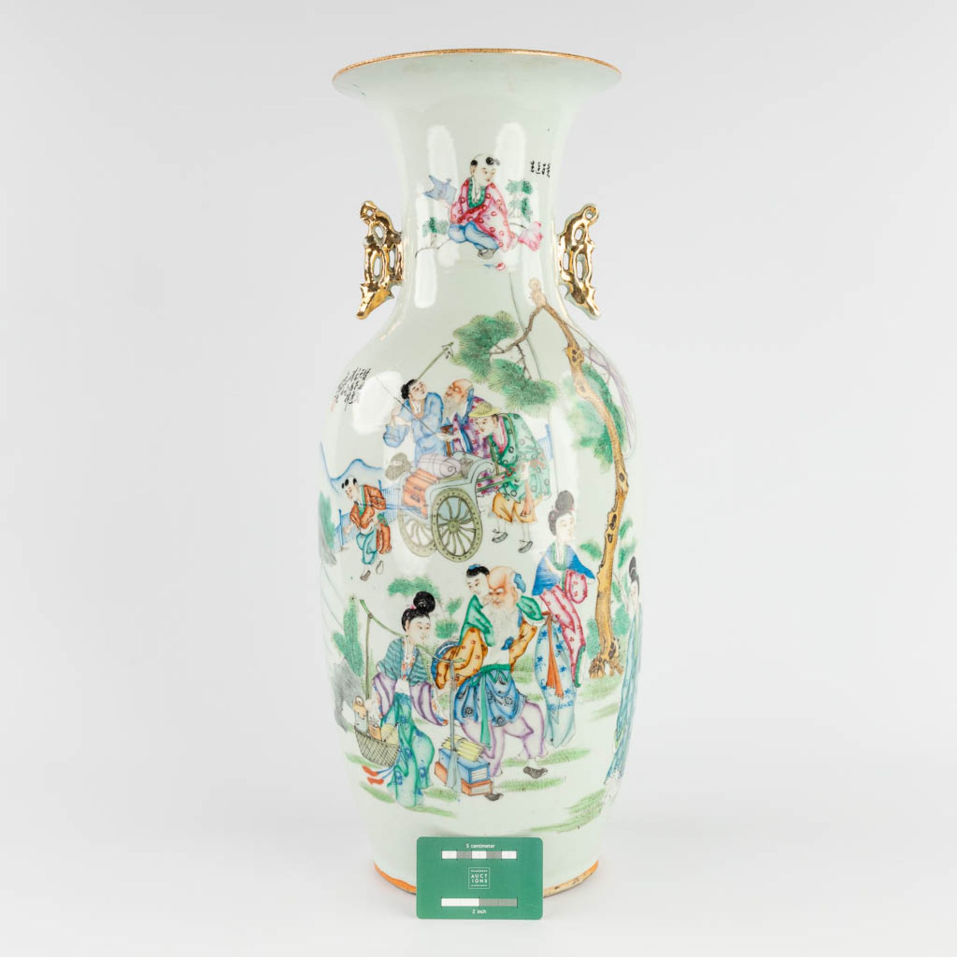 A Chinese vase, decorated with a double decor of Ladies, Wise men and Blossoms. 19th/20th C. (H:58 x - Image 2 of 14