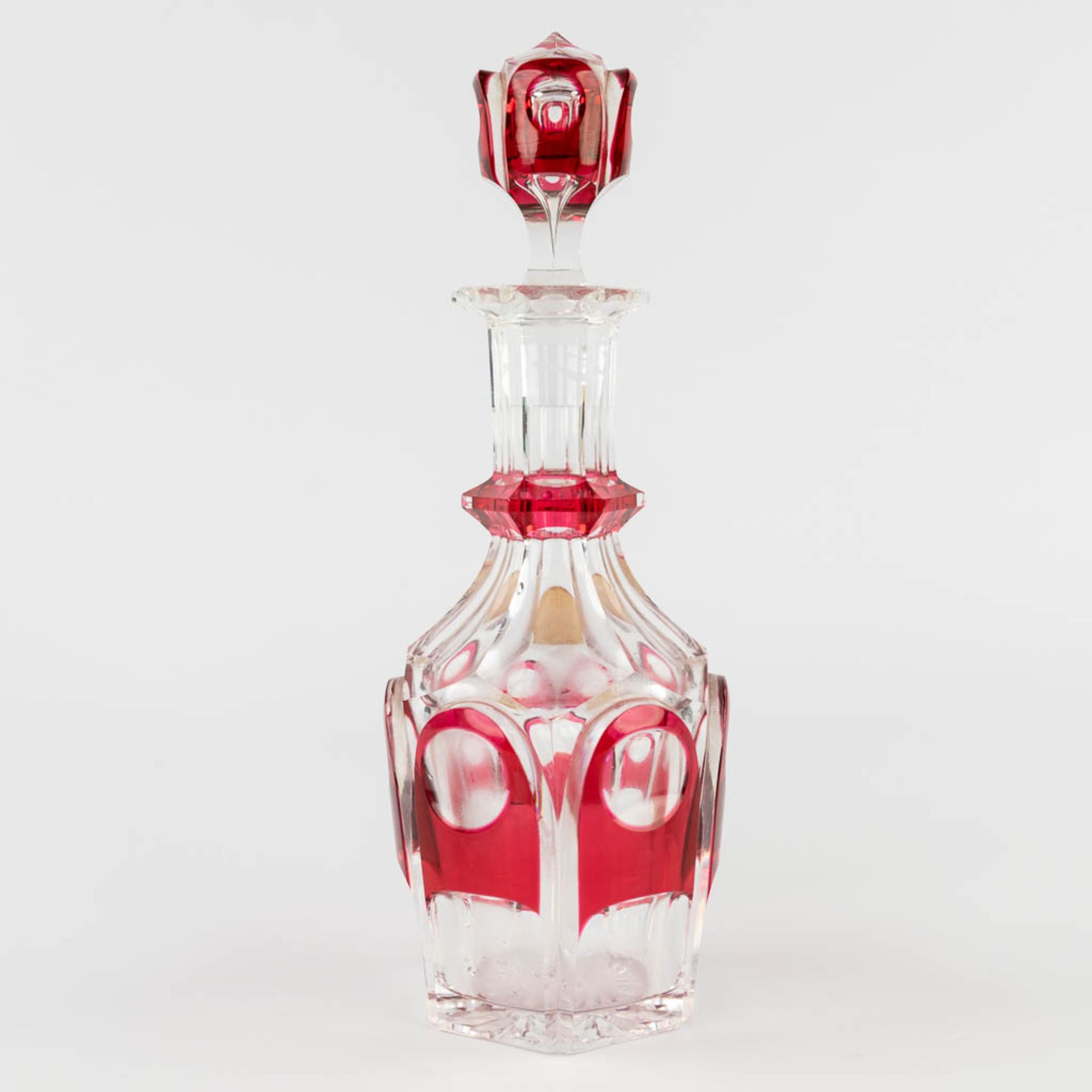 Val Saint Lambert, a carafe and 6 glasses, model Gevaert. Cut and coloured crystal. (H:26 x D:9 cm) - Image 6 of 13