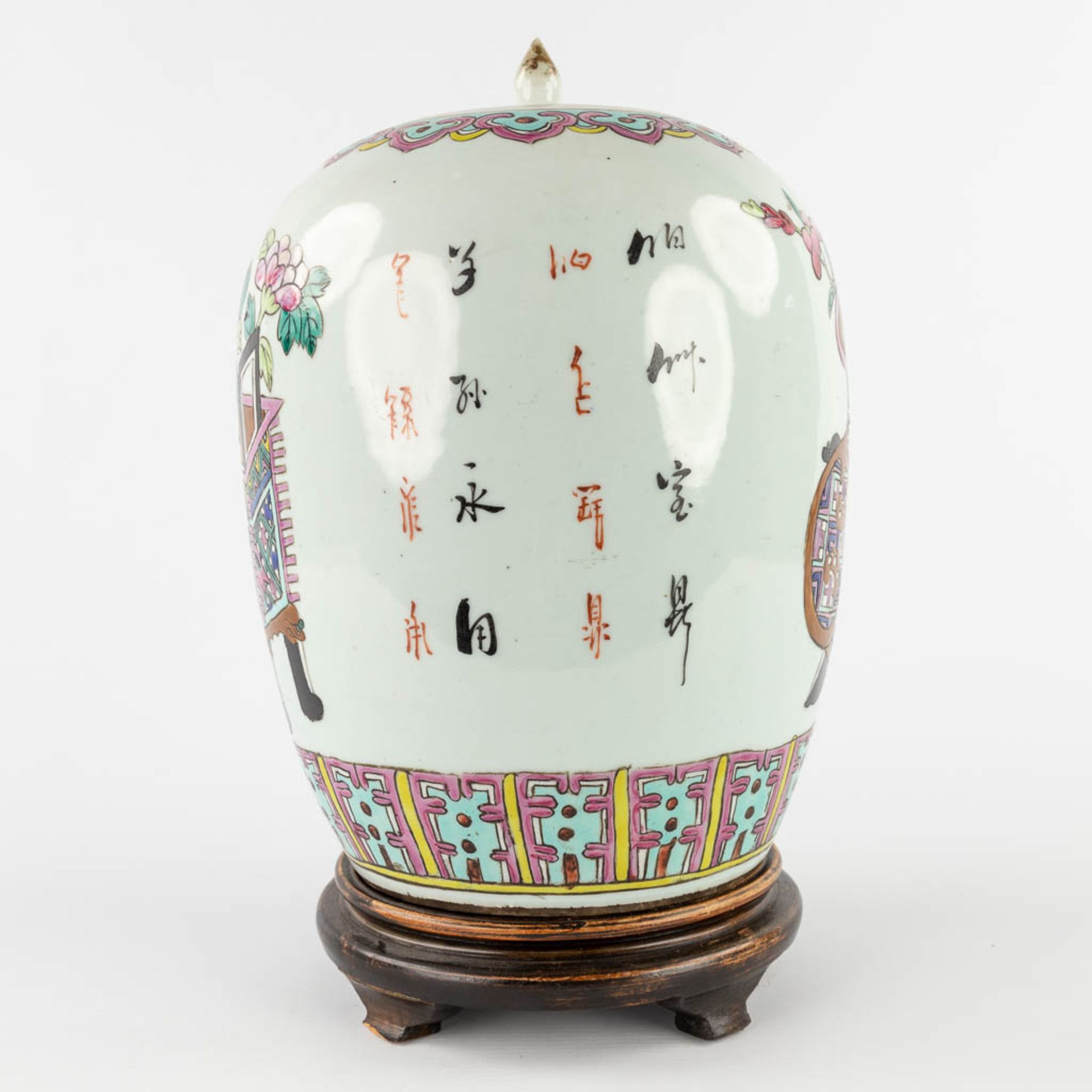A Chinese ginger jar decorated with a double bonsai and flower vases. (H:30 x D:22 cm) - Image 5 of 14