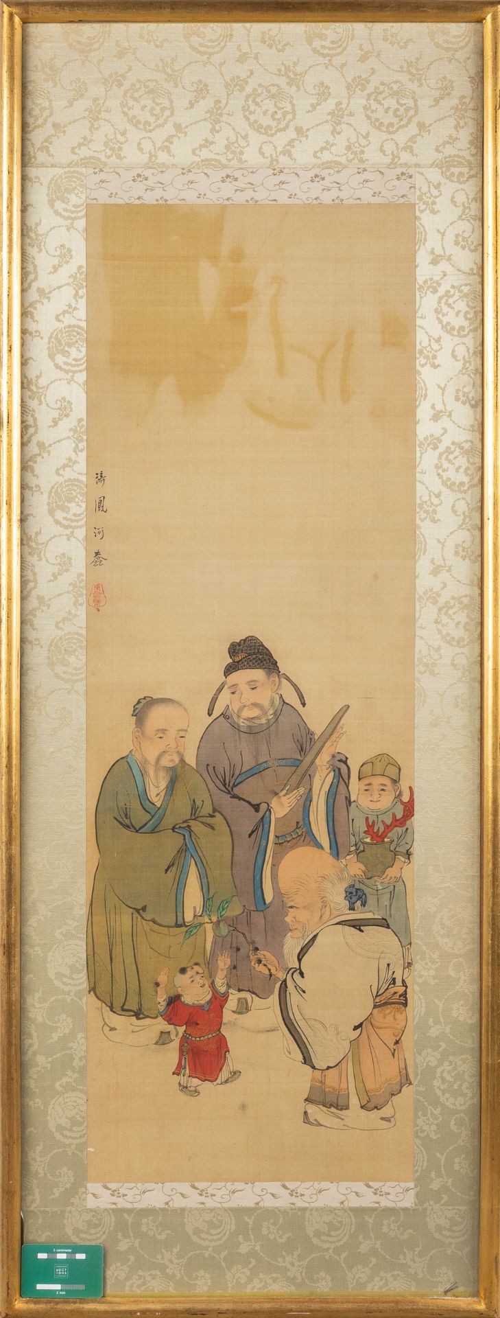 An antique Chinese painting on silk. 19th/20th C. (W:35 x H:108 cm) - Bild 2 aus 6