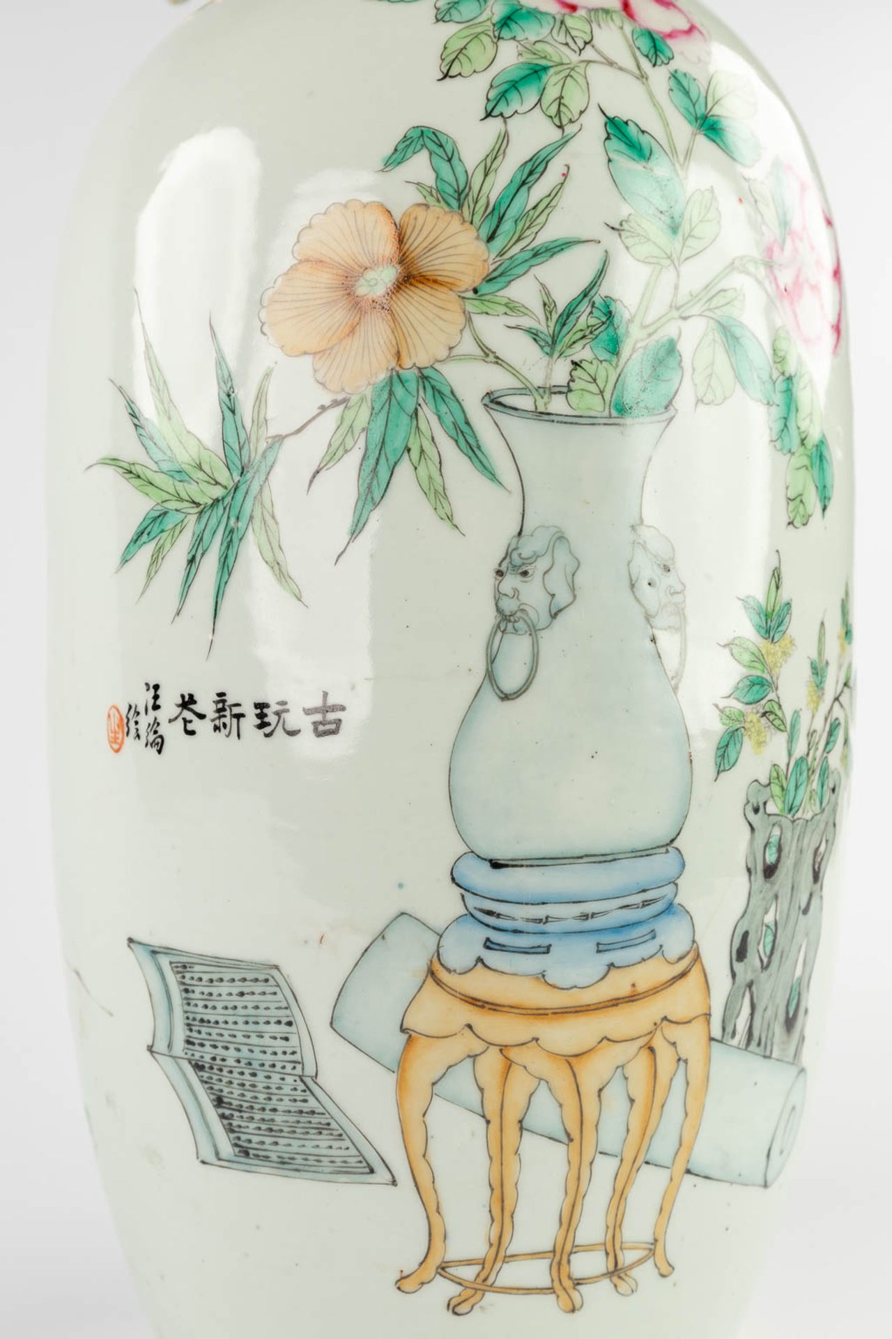 A Chinese vase, decorated with a double decor of Ladies, Wise men and Blossoms. 19th/20th C. (H:58 x - Image 14 of 14