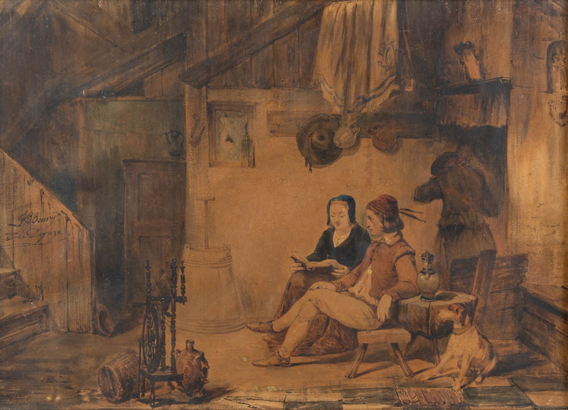 Firmin BOUVY (1822-1891) 'Interior View' watercolour on paper. (W:44 x H:32 cm)