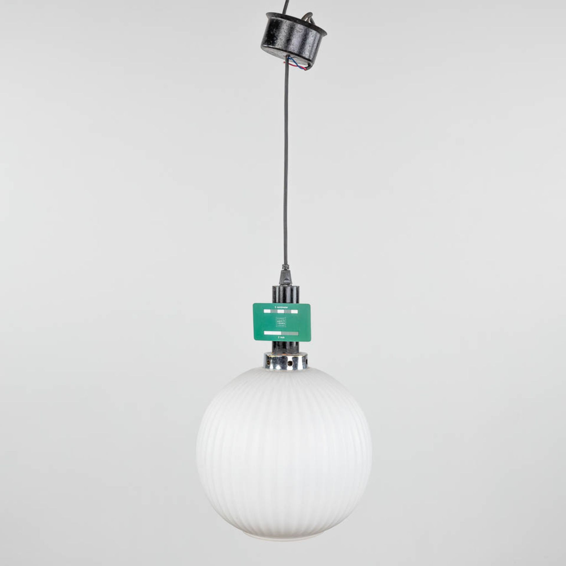 A suspension lamp, opaline glass and chromed metal. (H:40 x D:24 cm) - Image 2 of 7