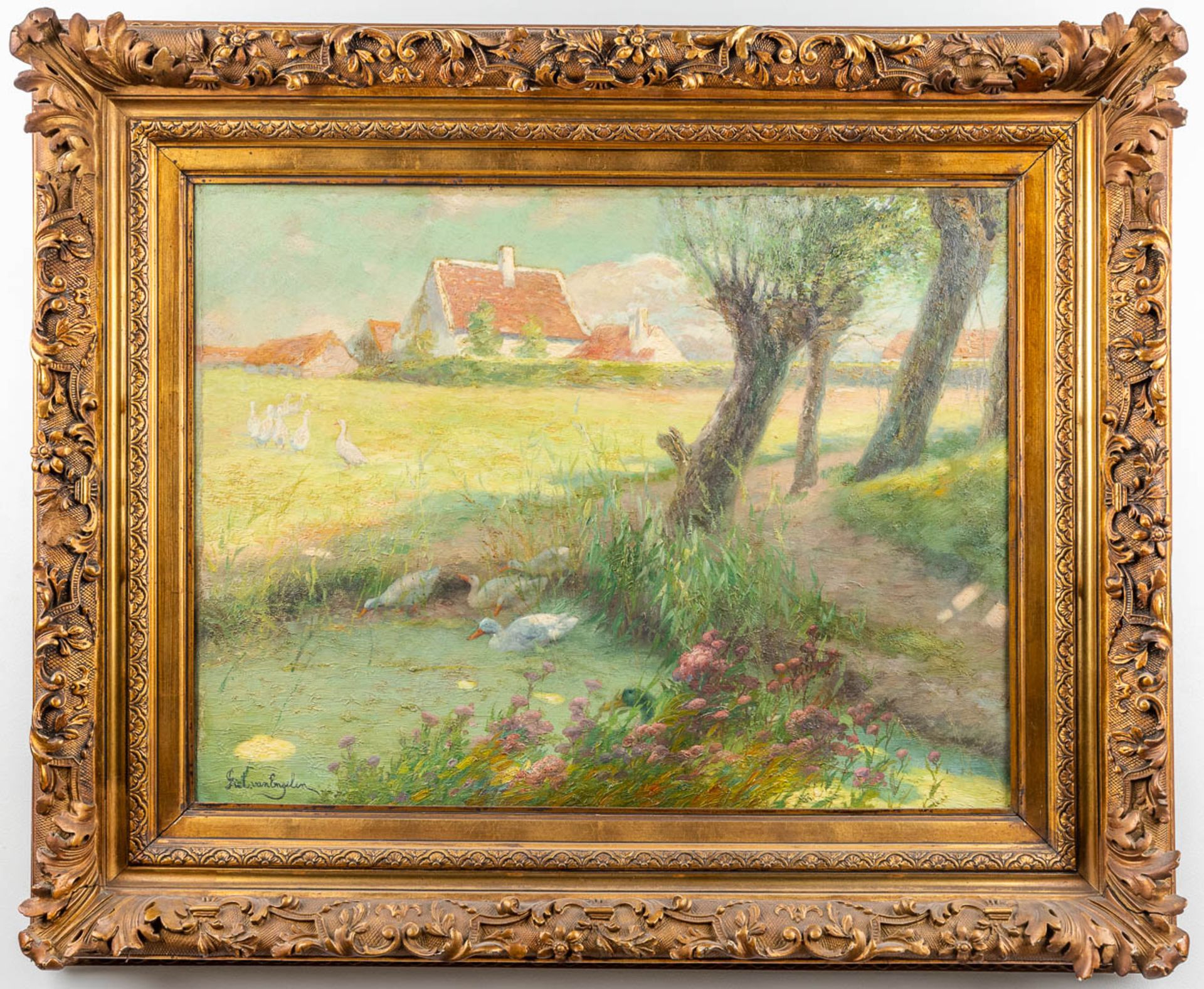 Piet VAN ENGELEN (1863-1924) 'Ducks at a farm' oil on canvas. (W:78 x H:58 cm) - Image 3 of 11