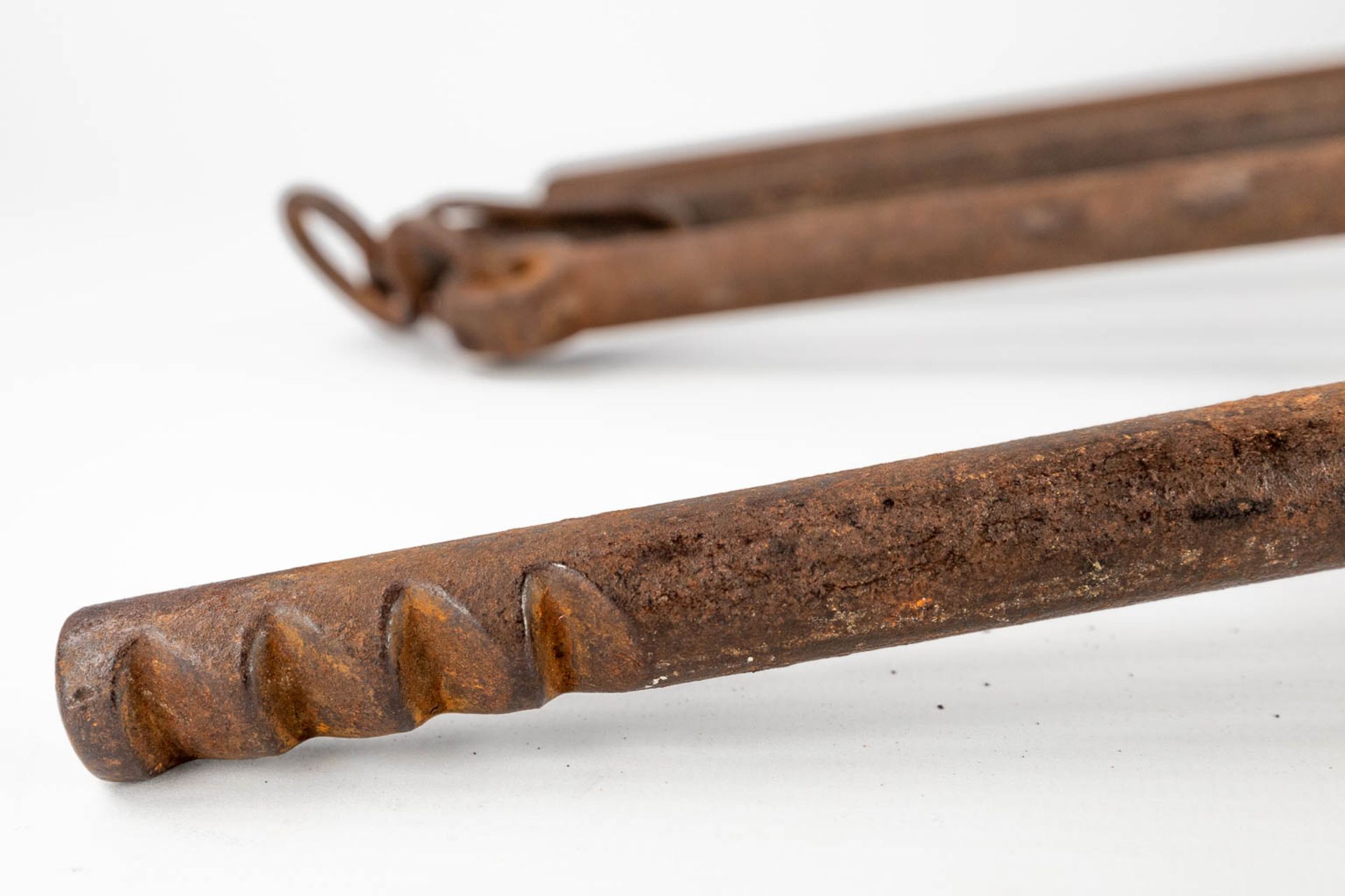 Two 'Sacred Bread' baking forms, bronze and metal, 19th C. (H:81 cm) - Image 5 of 14