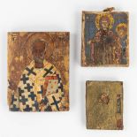 Three Eastern-European icons with hand-painted decor. (W:19 x H:24 cm)