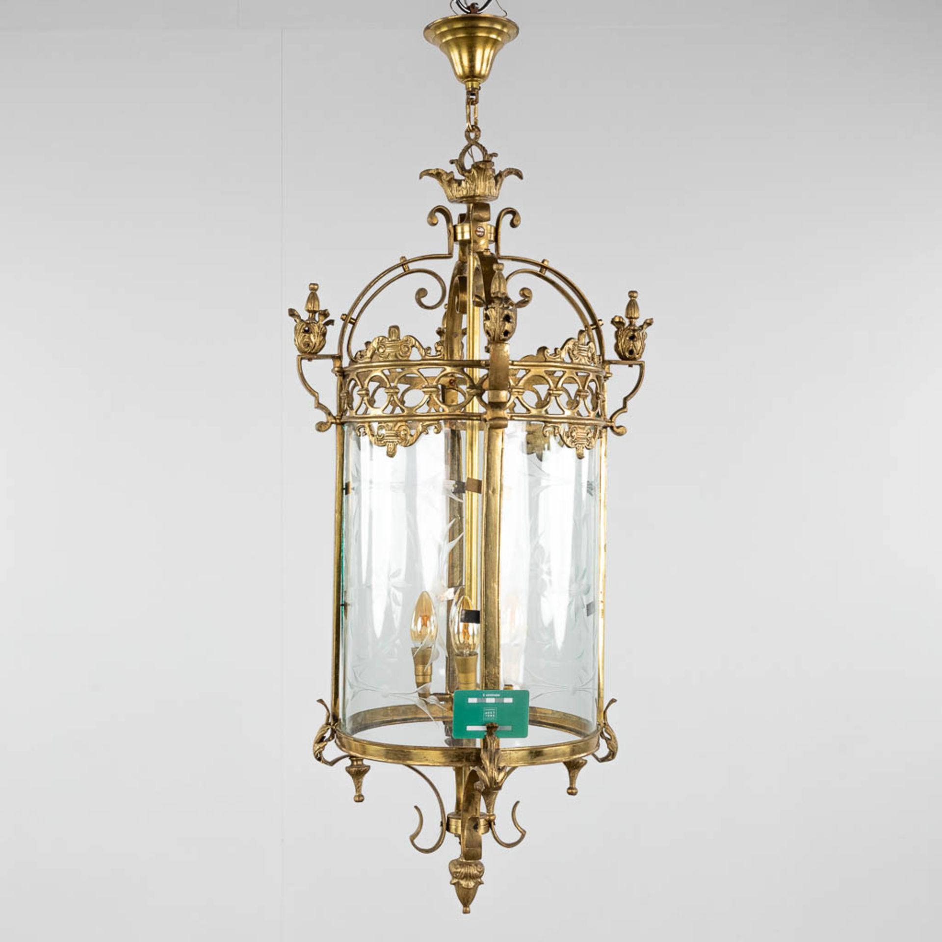 An antique lantern, bronze and glass. 20th C. (H:92 x D:45 cm) - Bild 2 aus 16