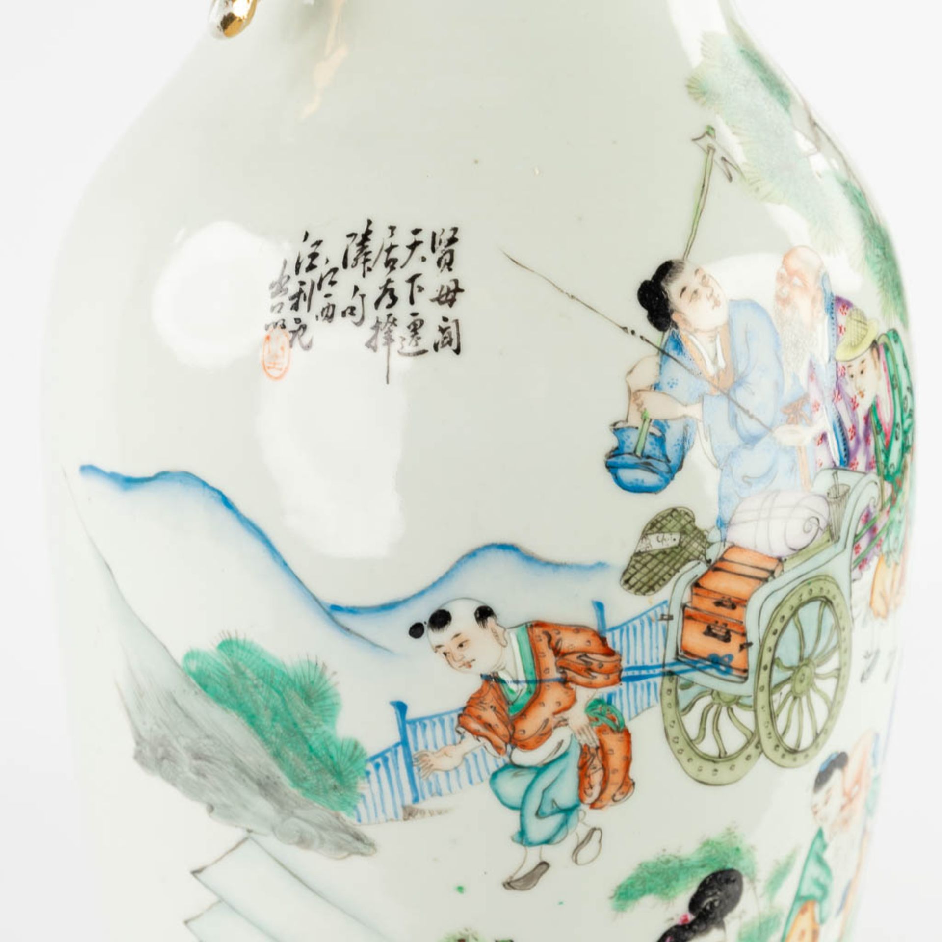 A Chinese vase, decorated with a double decor of Ladies, Wise men and Blossoms. 19th/20th C. (H:58 x - Image 11 of 14