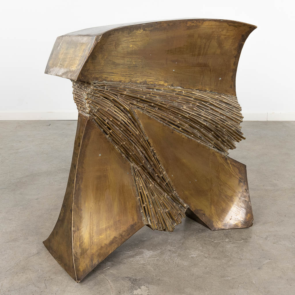 SANTA (1925-1979) A coffee table, bronze and glass, brutalist style with faux bamboo. 20th C. (D:90 - Image 9 of 10