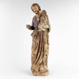 An antique wood-sculpture, Joseph with Child, original polychromy, 19th C. (H:87 cm)