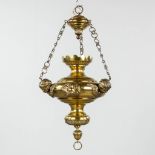 An antique sanctuary lamp / eternal light made of copper and decorated with angels. Circa 1900 (H:82