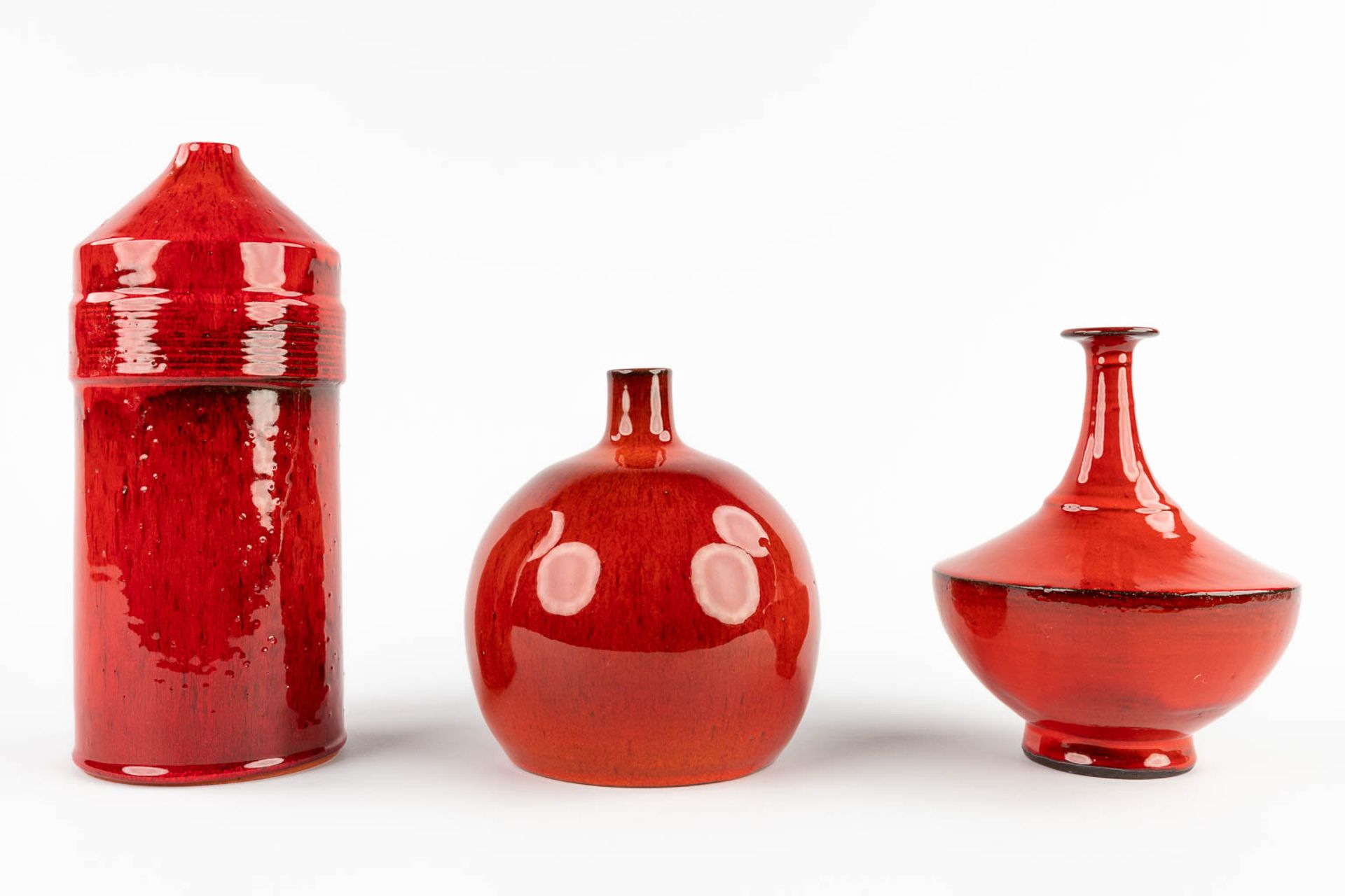 Three glazed ceramic vases, Léon Goossens, Rogier Vandeweghe, keramar. (H:27 x D:11,5 cm) - Bild 4 aus 10