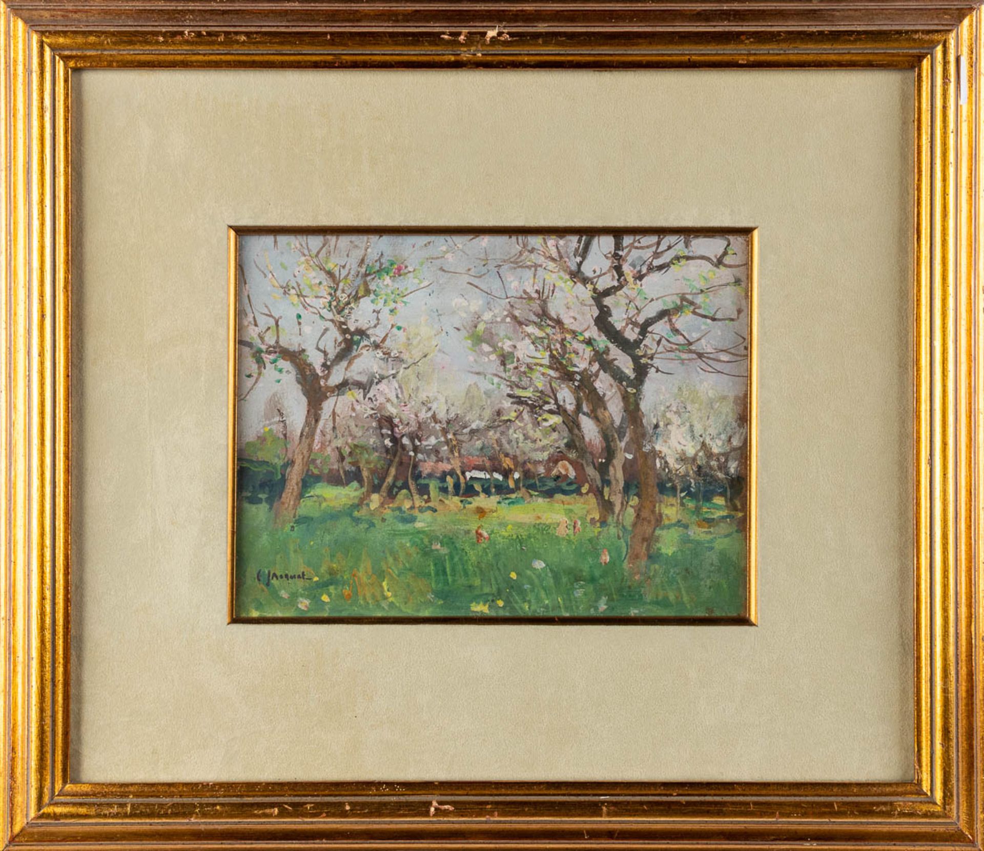 Charles JACQUET (1841-1921) 'The Orchard' oil on paper. (W:27 x H:20 cm) - Image 3 of 5