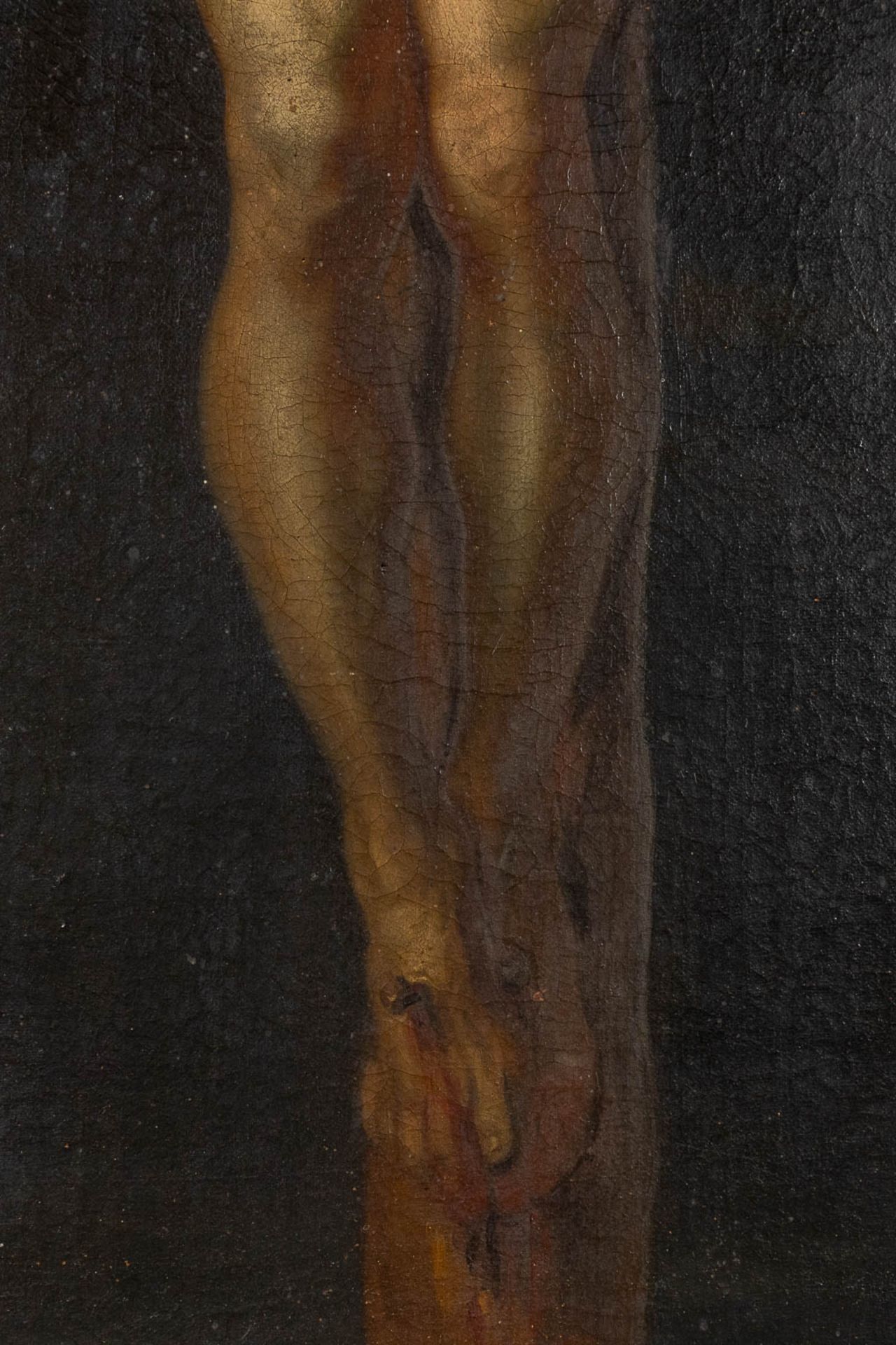 Jesus hanging from the cross, a painting, oil on canvas. 19th C. (W:70 x H:100 cm) - Image 8 of 9
