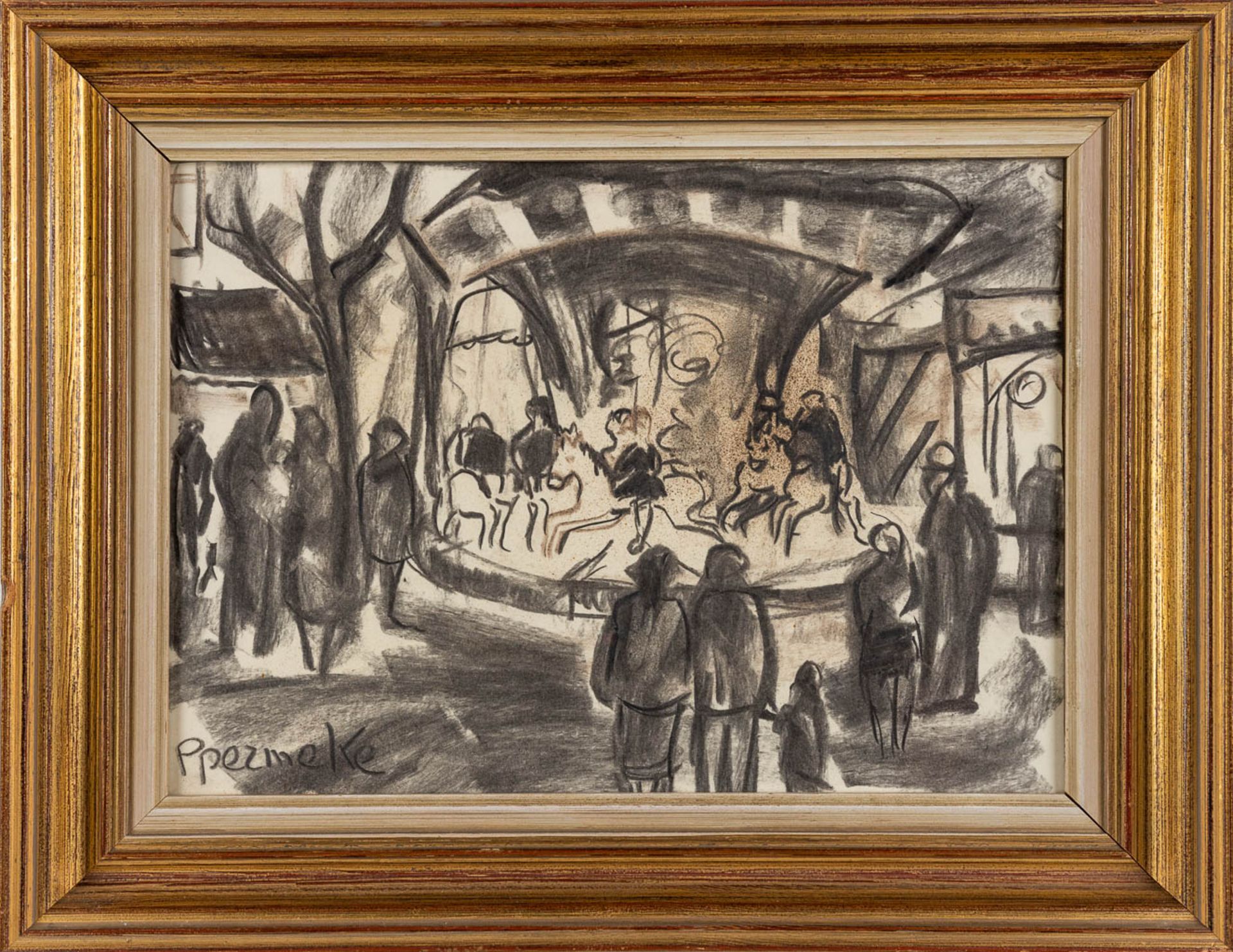 Paul PERMEKE (1918-1990) 'Merry Go Round' Charchoal on paper. (W:35 x H:25 cm) - Bild 3 aus 6