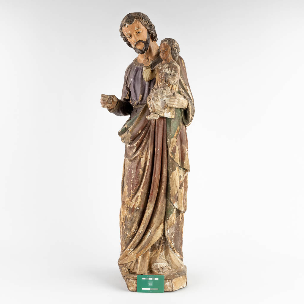 An antique wood-sculpture, Joseph with Child, original polychromy, 19th C. (H:87 cm) - Image 2 of 12