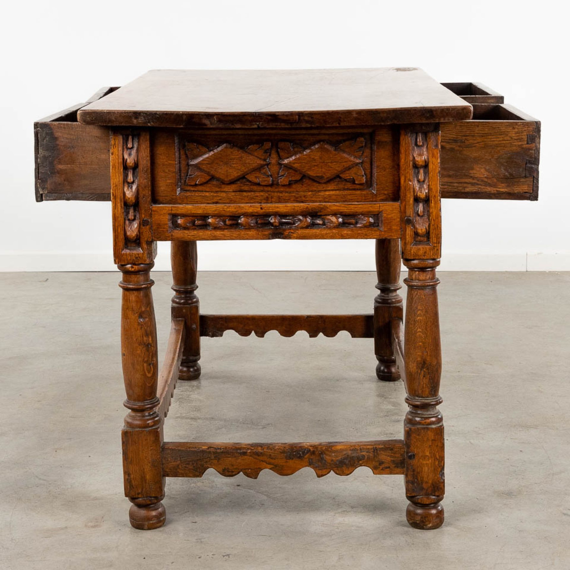 An antique "Table De Milieu", sculptured wood. Spain, 18th C. (D:72 x W:127 x H:82 cm) - Image 6 of 13