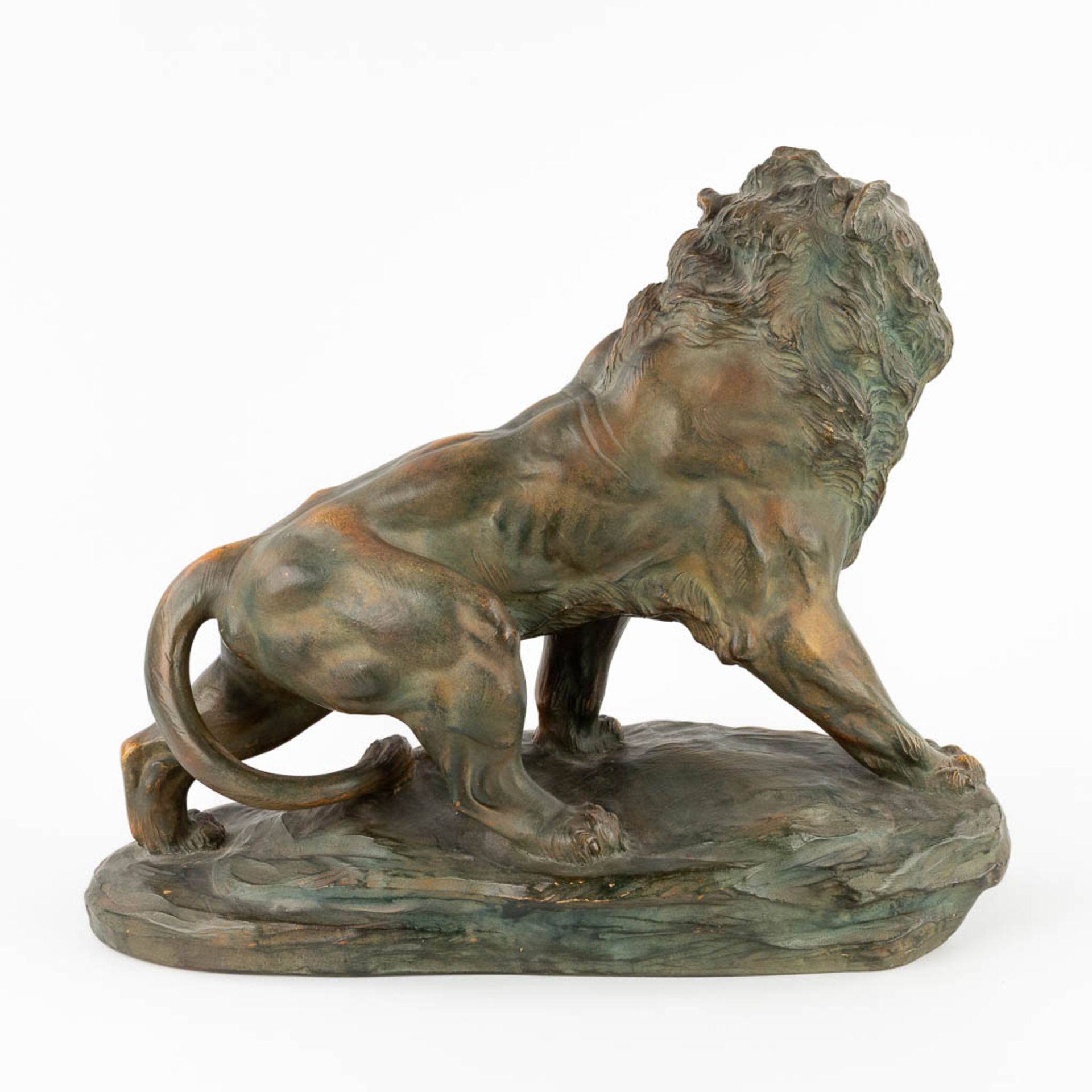 Armand FAGOTTO (XIX-XX) 'Lion' patinated terracotta. (D:20 x W:47 x H:39 cm) - Image 5 of 12