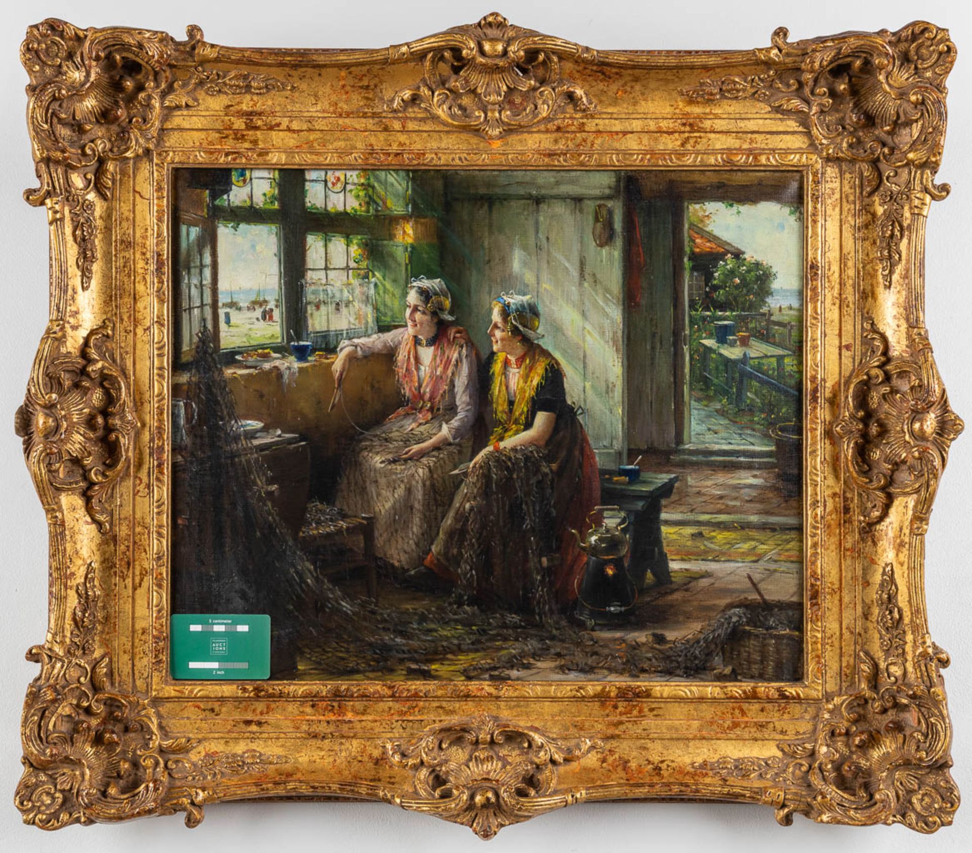 Edward Antoon PORTIELJE (1861-1949) 'Girls by the Window' oil on canvas. (W:55 x H:45 cm) - Image 2 of 9